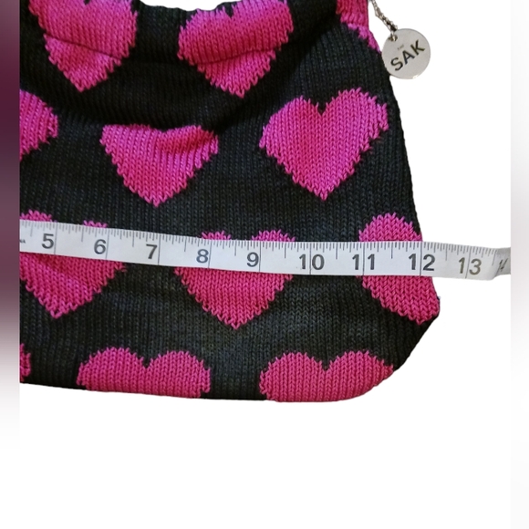 THE SAK handbag.  Womens.  Black with hot pink hearts on both sides. - Picture 8 of 10
